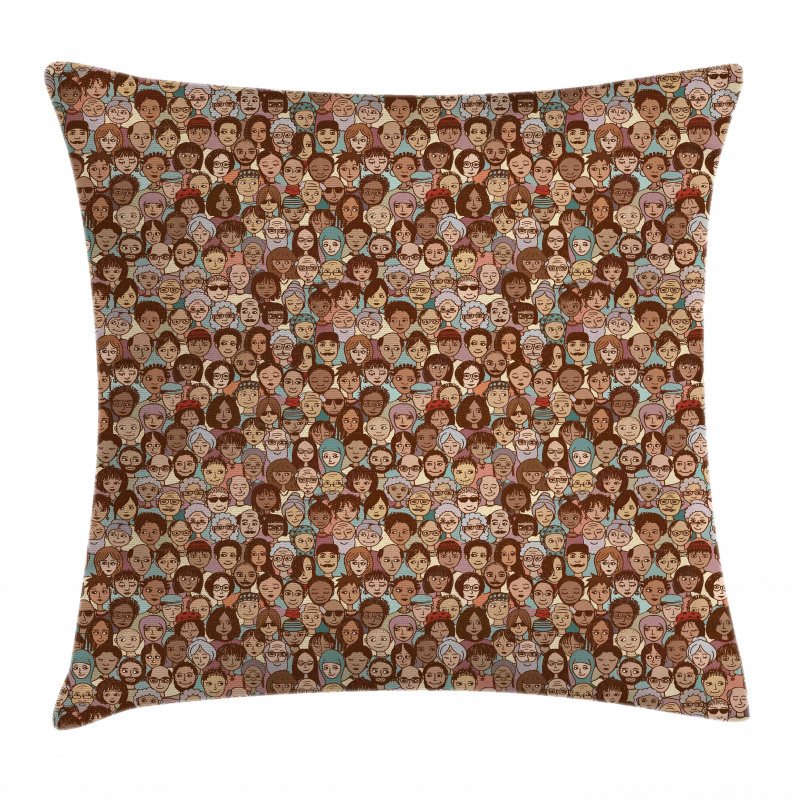 People Faces Various Ethnic Pillow Cover