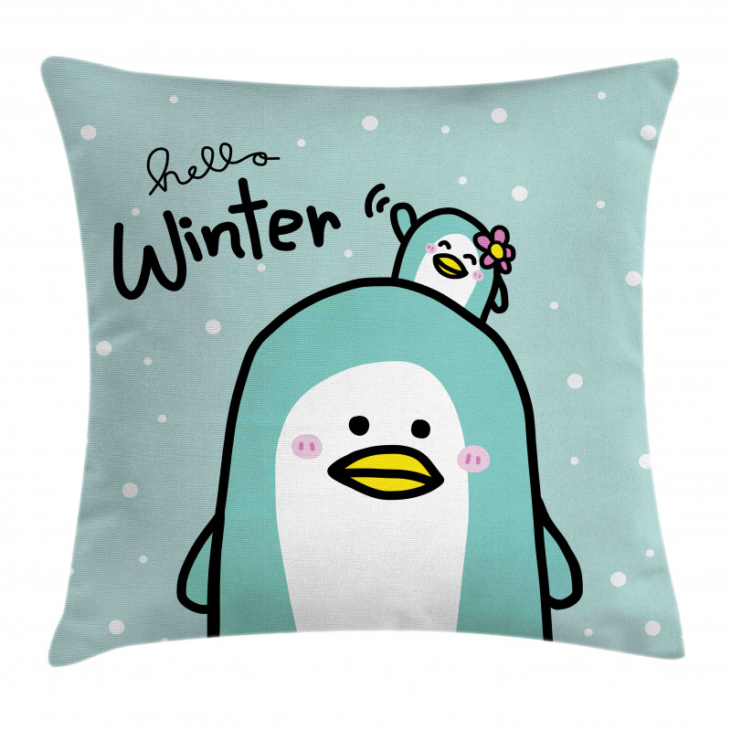 Mom and Baby Penguins Pillow Cover