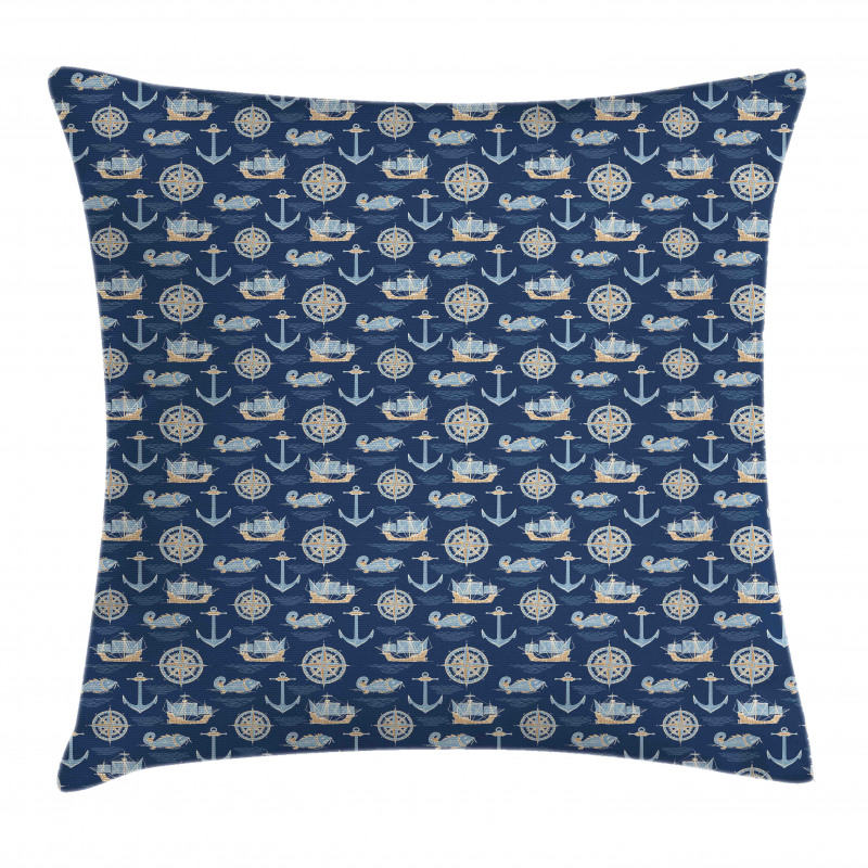Nautical Wind Rose Anchor Pillow Cover