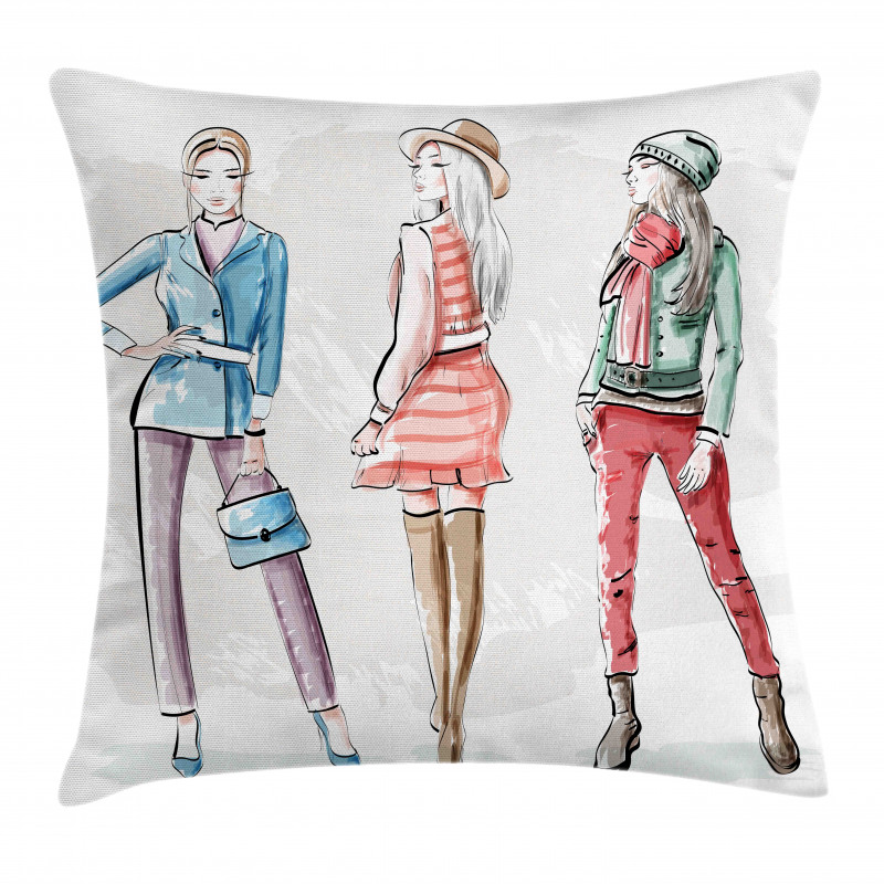 Young Women Clothes Sketch Pillow Cover