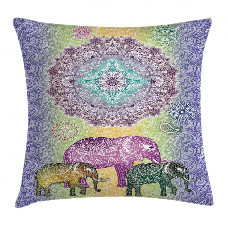 Eastern Elephants Flowers Pillow Cover