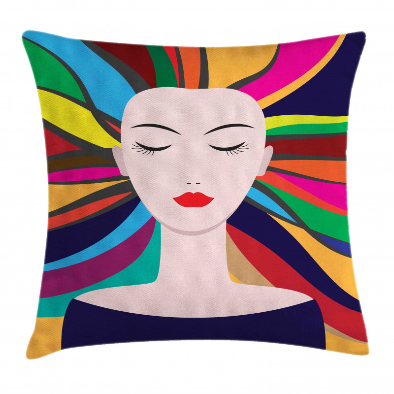 Lady and Colorful Strands Pillow Cover