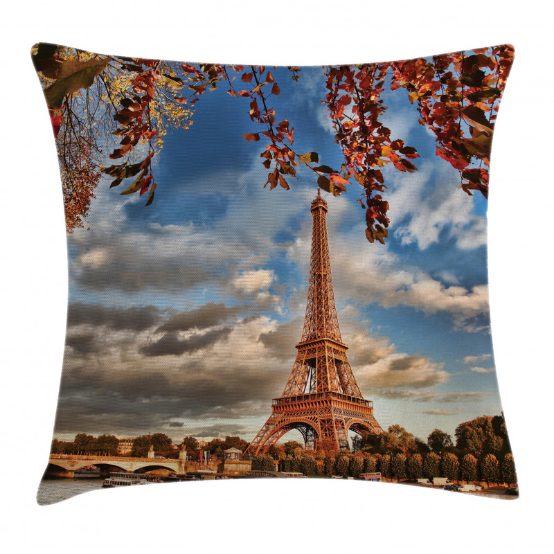 Eiffel Tower with Boat Pillow Cover