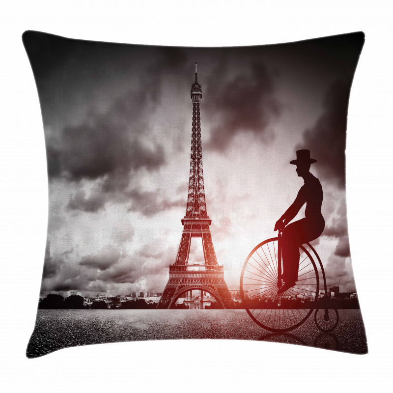 Man on Retro Bicycle Pillow Cover