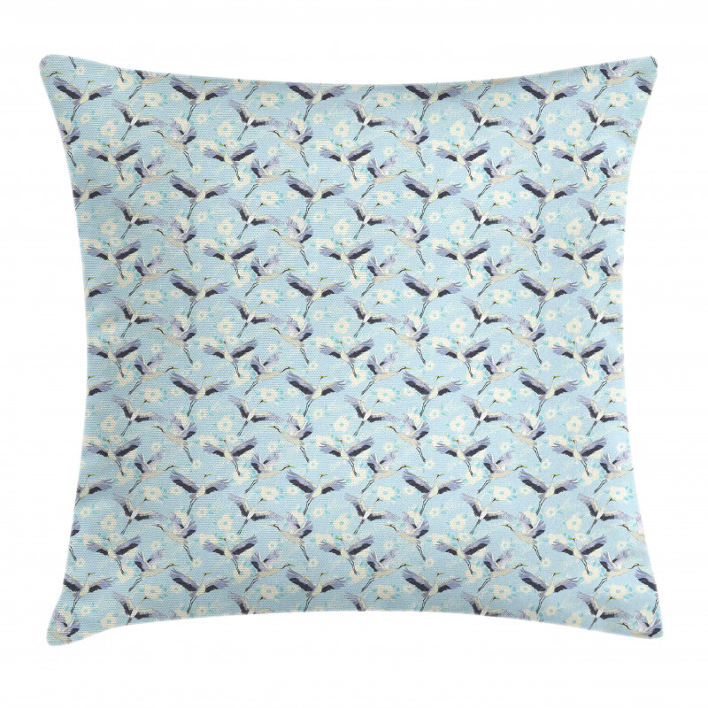 Continuous Flying Crane Floral Pillow Cover