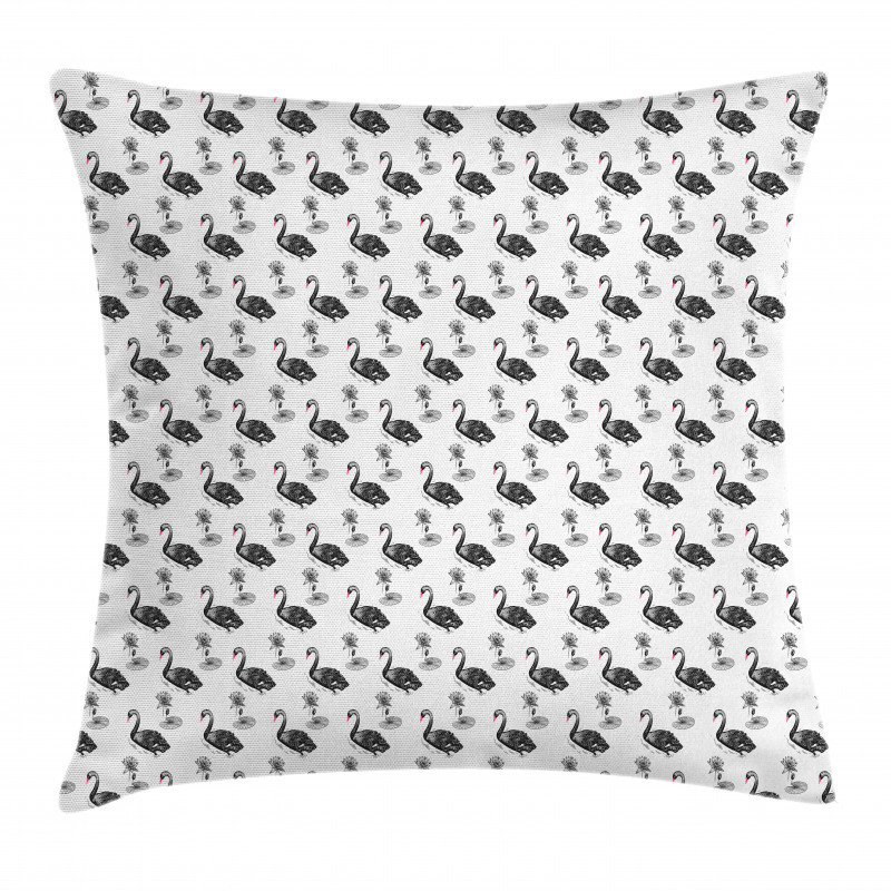 Black Aquatic Birds Lotus Pillow Cover