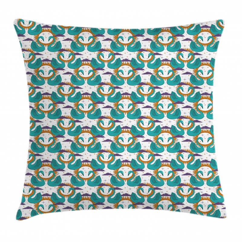 Mystic Aquatic Bird and Sun Pillow Cover