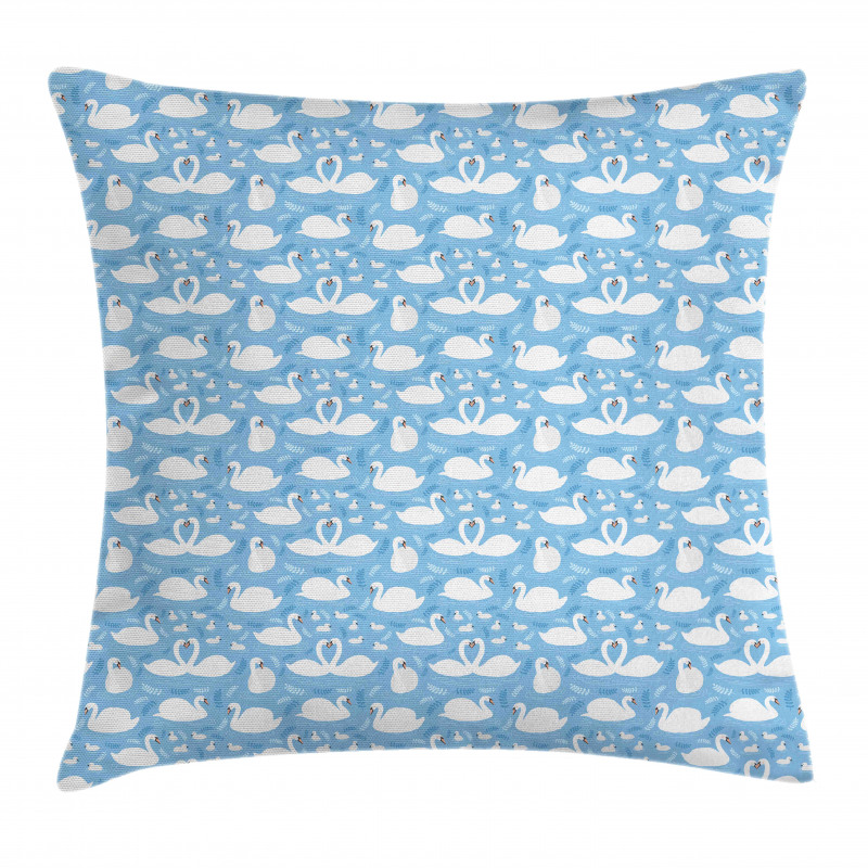 White Aquatic Bird and Babies Pillow Cover