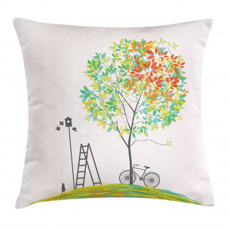 Bicycle Stairs Bird Pillow Cover