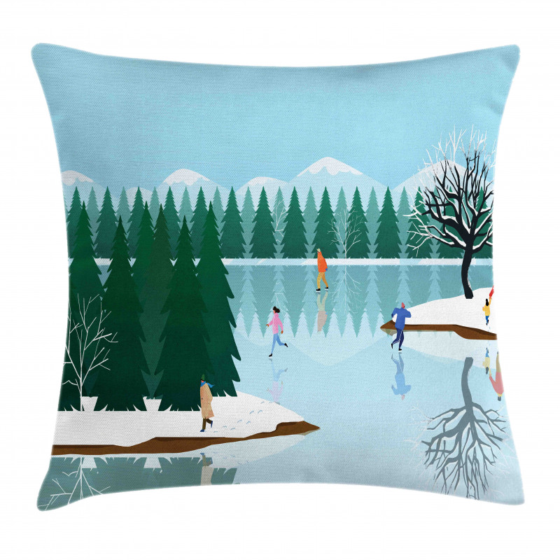 Ice Skating Frozen Lake Art Pillow Cover