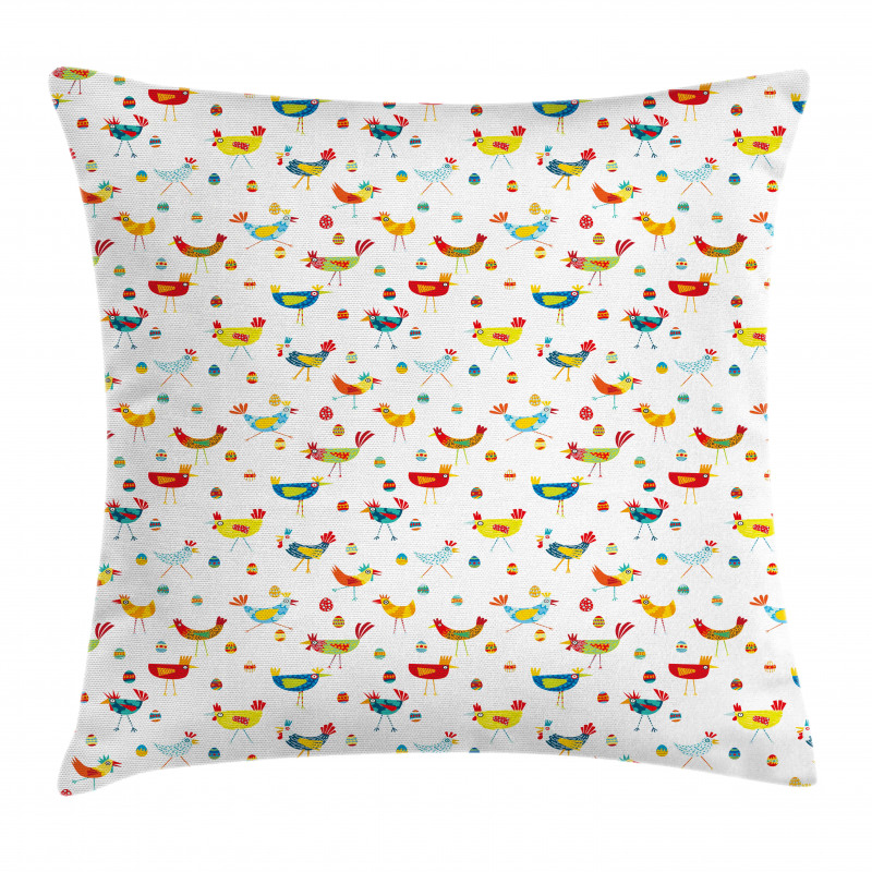 Colorful Chickens and Eggs Pillow Cover