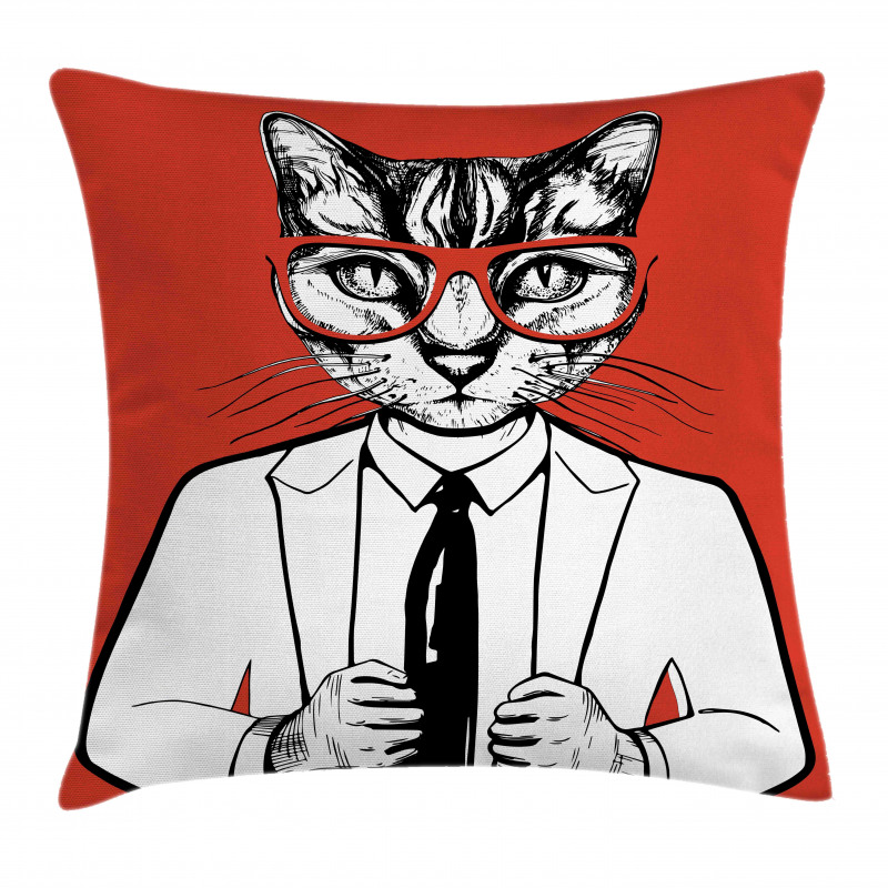 Funny Businessman Cat Suit Pillow Cover