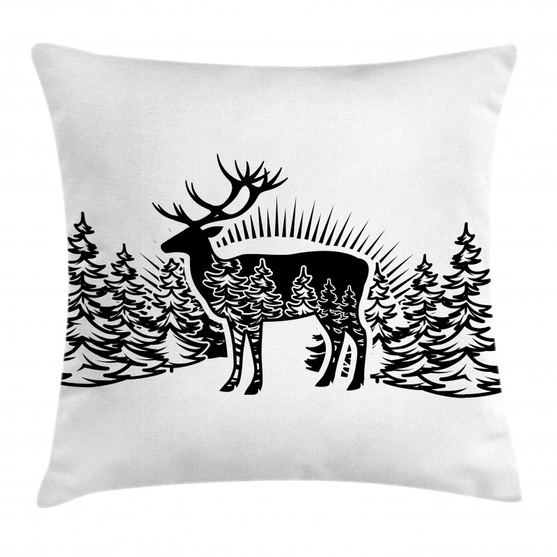 Reindeer Spruce Forest Pillow Cover