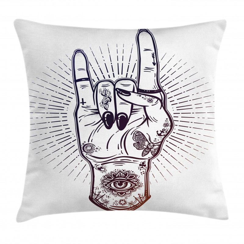 Tattooed Hand Raised Pillow Cover