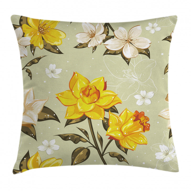 Floral Narcissus Branch Pillow Cover