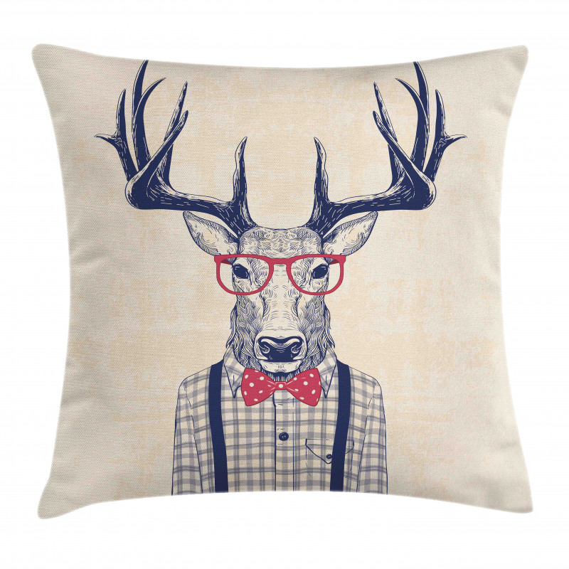 Humorous Deer with Jazz Bow Pillow Cover