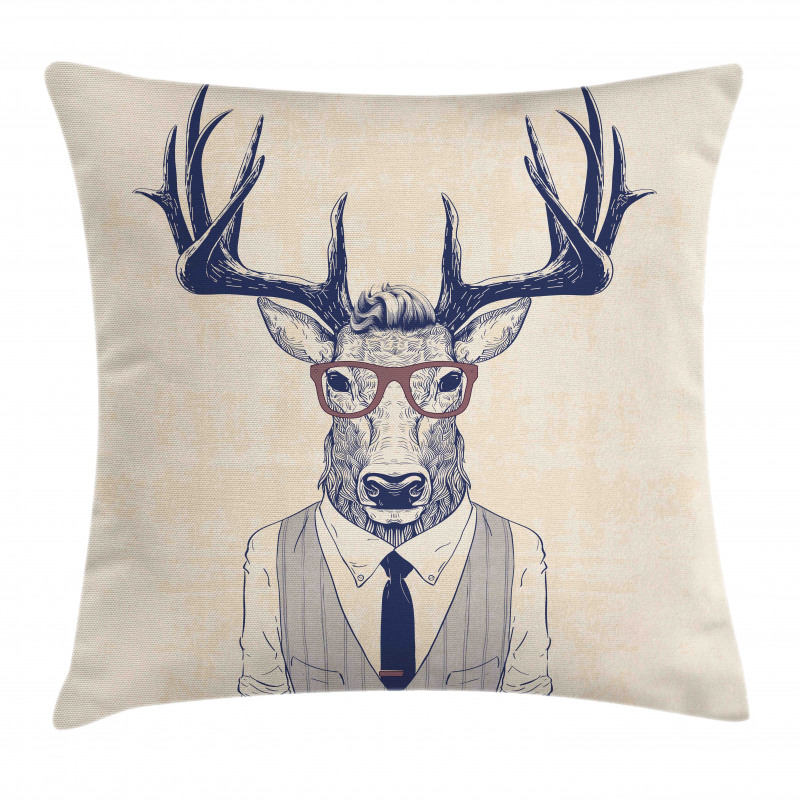 Humanized Manly Deer Art Pillow Cover