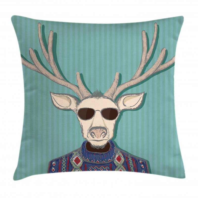 Deer with Colorful Sweater Pillow Cover