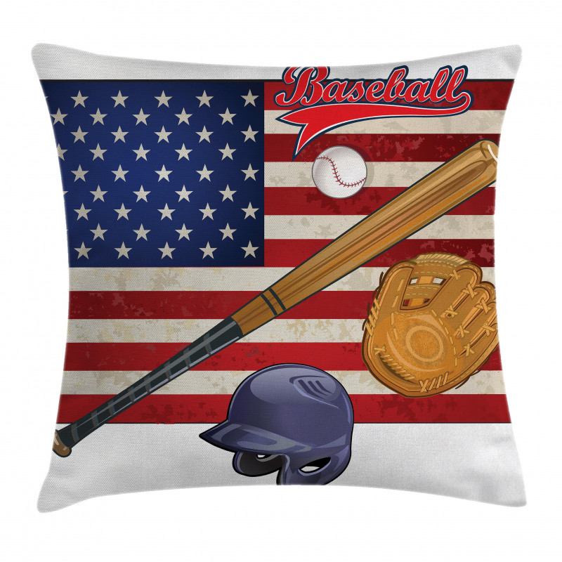 USA Flag and Baseball Pillow Cover