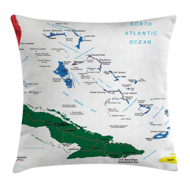 Bahamas Map Beach Ocean Pillow Cover