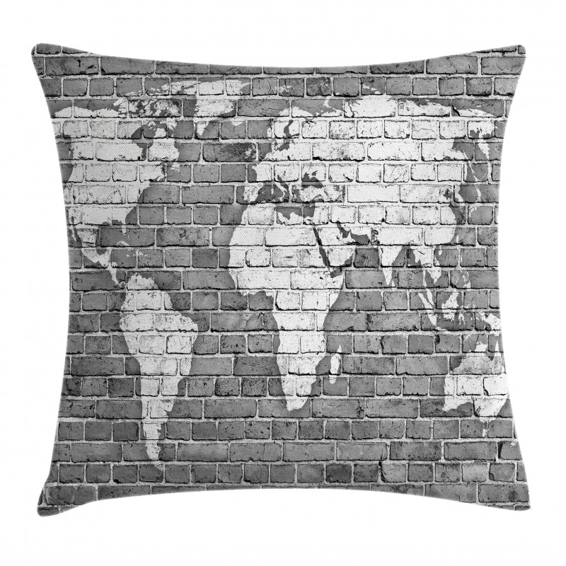 World Map on Old Brick Pillow Cover