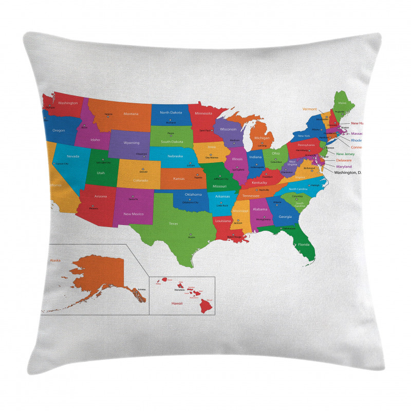 USA Map with States Pillow Cover