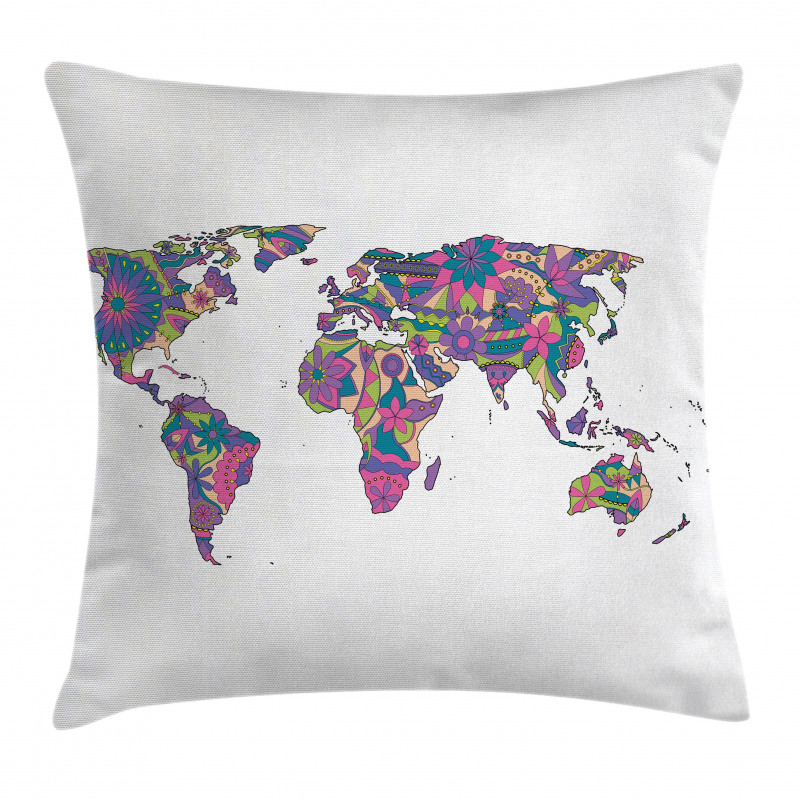 World Map with Flowers Pillow Cover