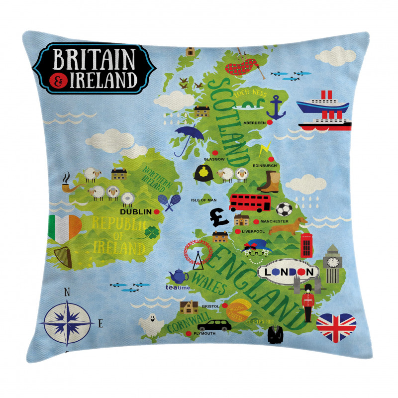 Maps of Britain Ireland Pillow Cover