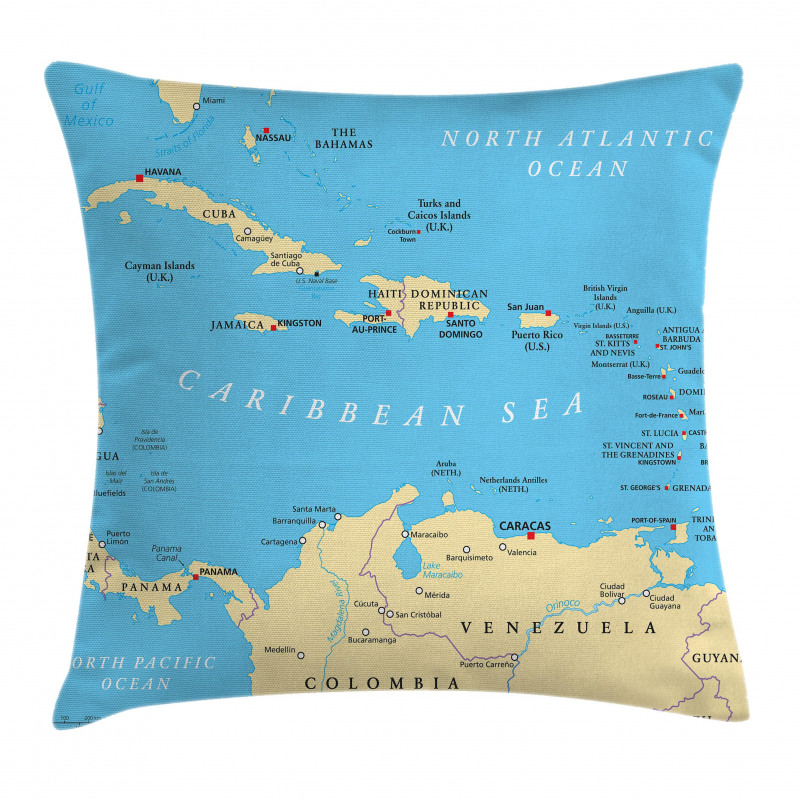 Caribbean Capitals Map Pillow Cover
