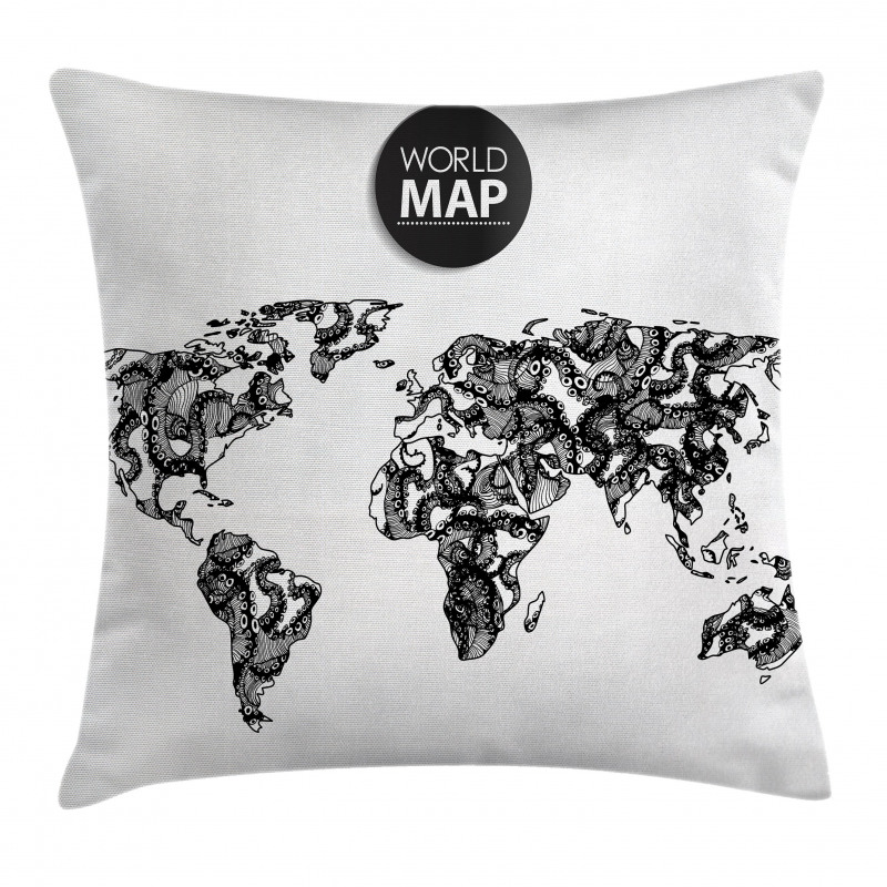 Octopus World Map Pillow Cover