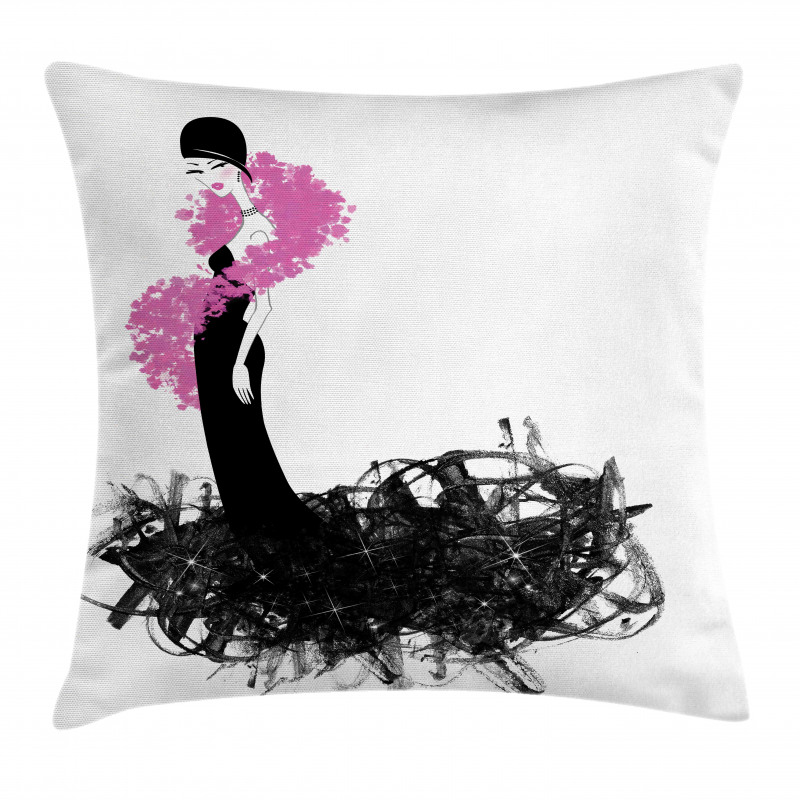 Woman with Gown and Boa Pillow Cover