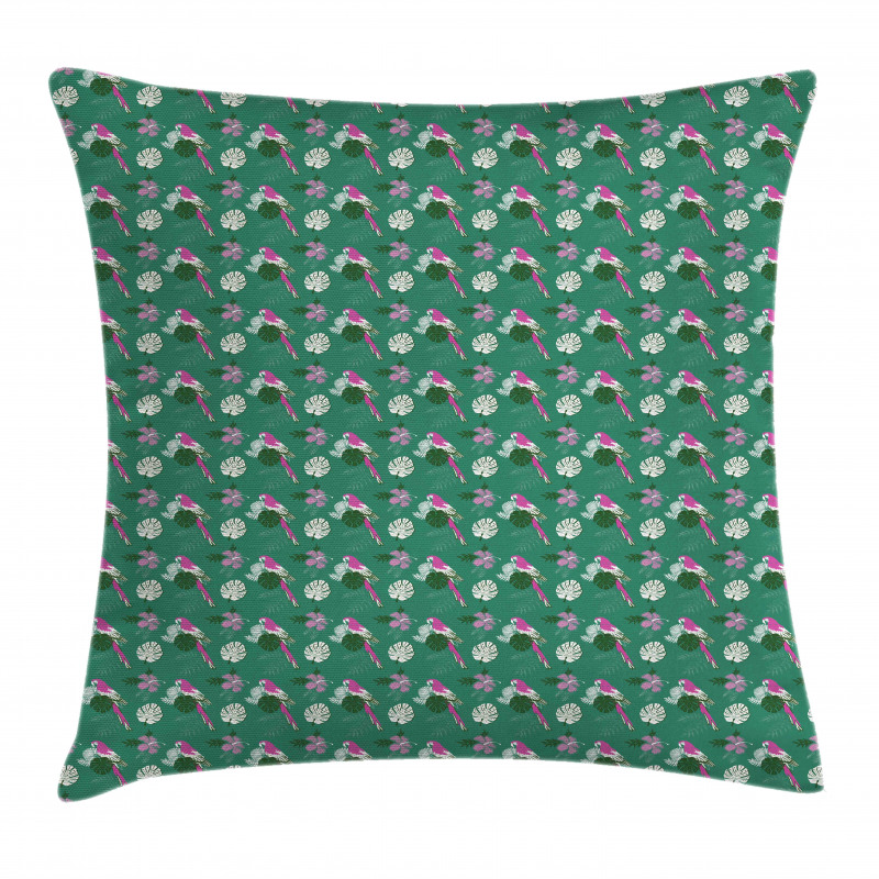 Parrot and Monstera Leaves Pillow Cover