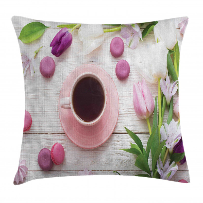 Cup Macaroon and Tulips Pillow Cover