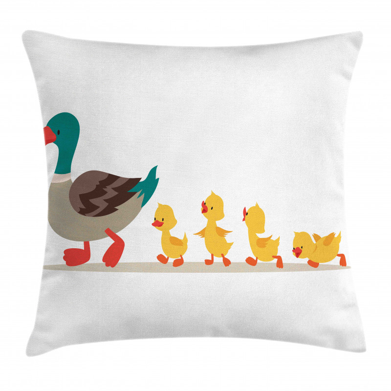 Mother Duck Babies Row Pillow Cover