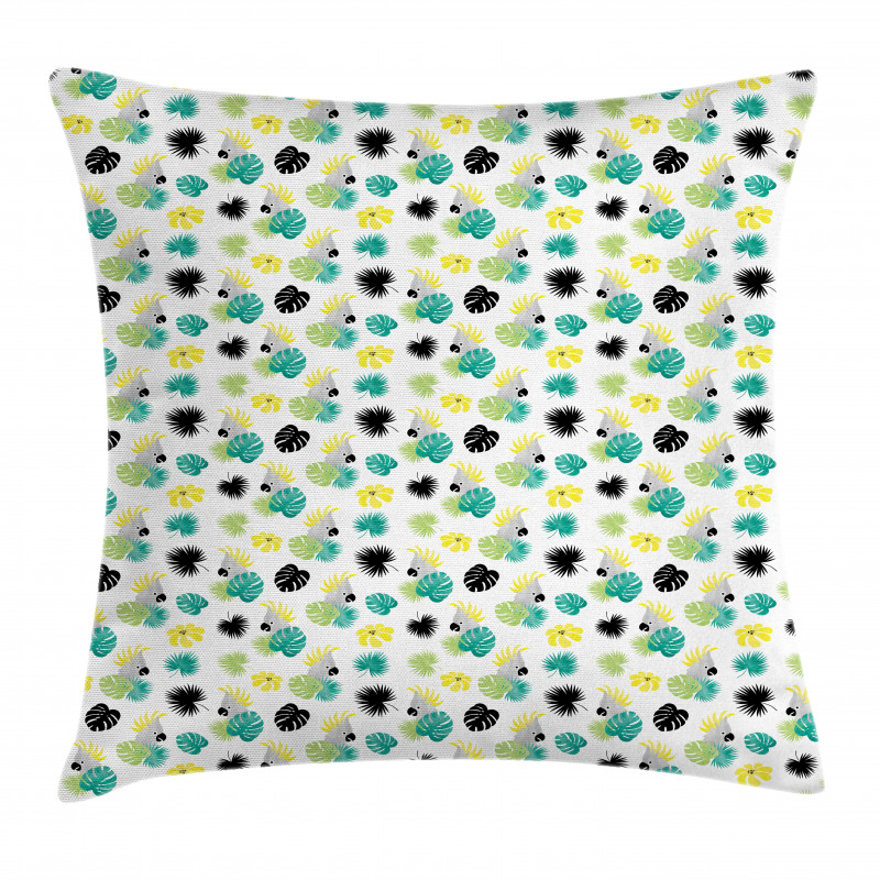 Monstera Leaves Parrots Pillow Cover