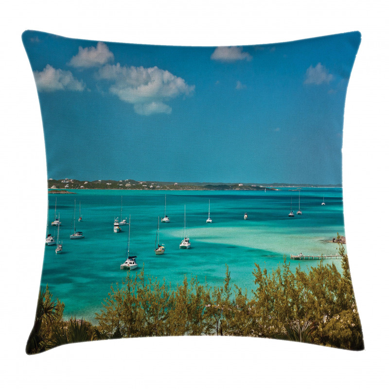 Anchored Boats in Sea Pillow Cover