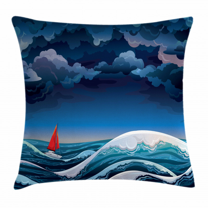 Night Seascape Boat Pillow Cover