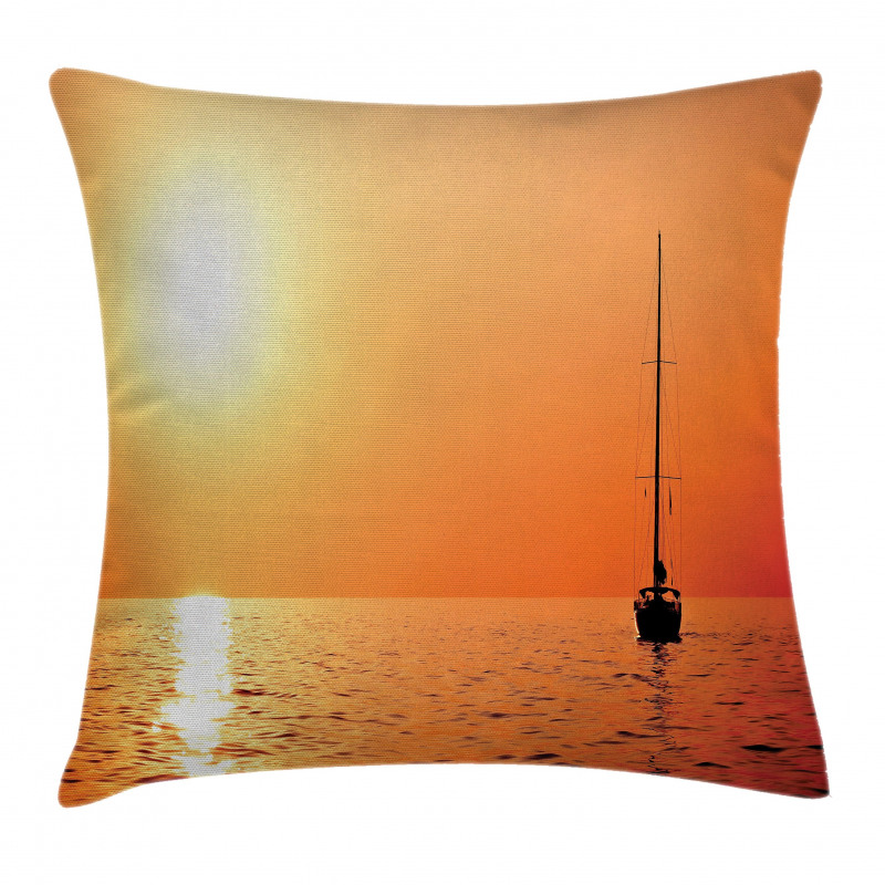 Lonely Yacht at Sunset Pillow Cover
