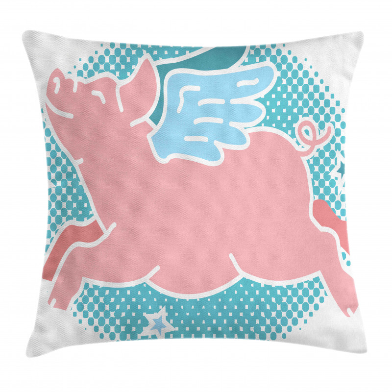 Happy Flying Pig Art Pillow Cover