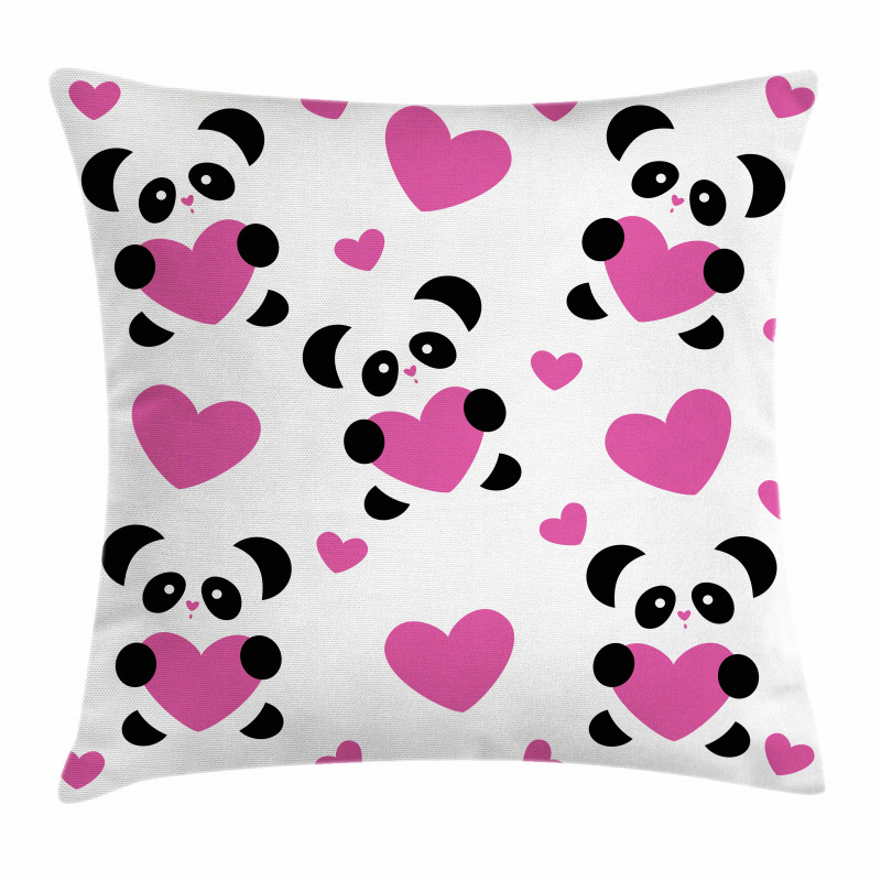 Love Pandas Hearts Pillow Cover