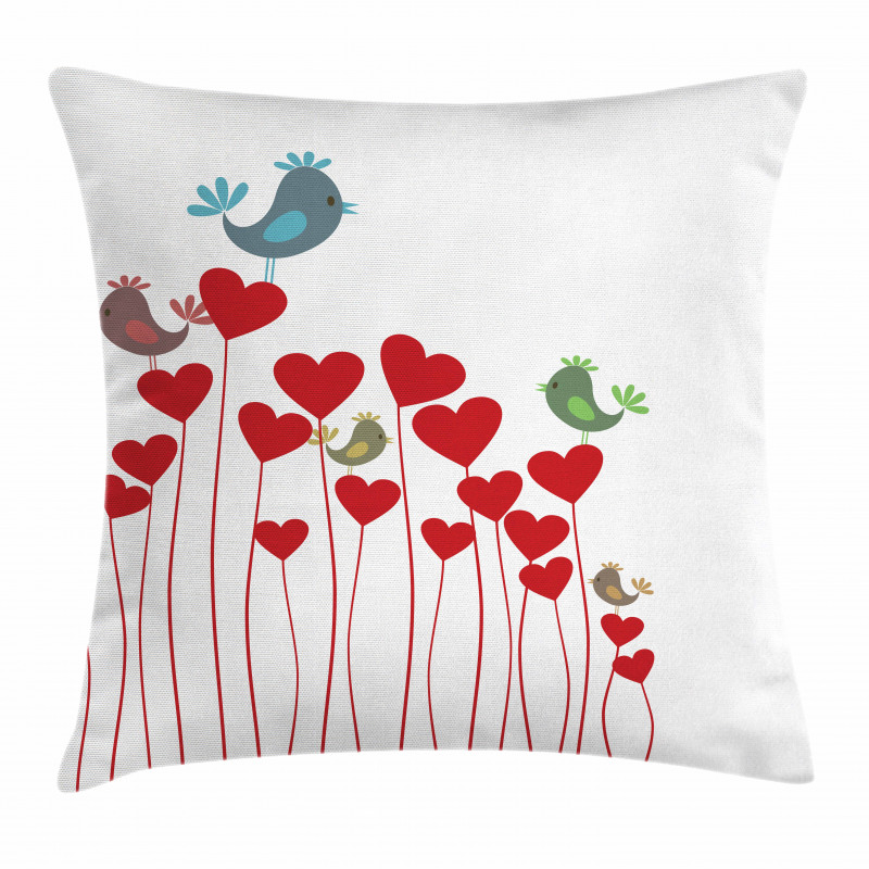 Spring Hearts Birds Pillow Cover