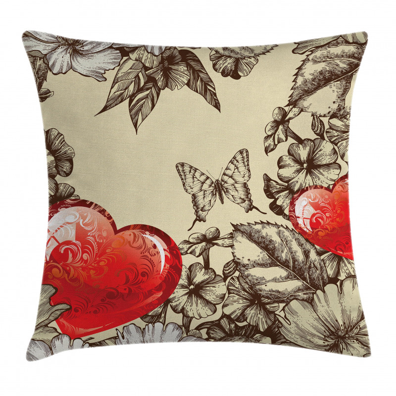 Flowers and Butterfly Pillow Cover