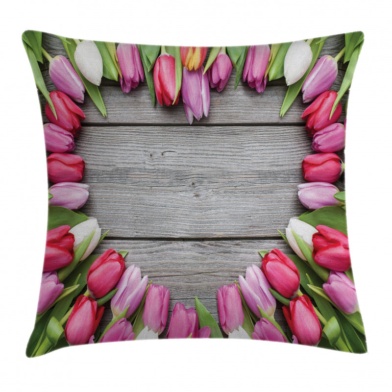 Frame of Fresh Tulips Pillow Cover