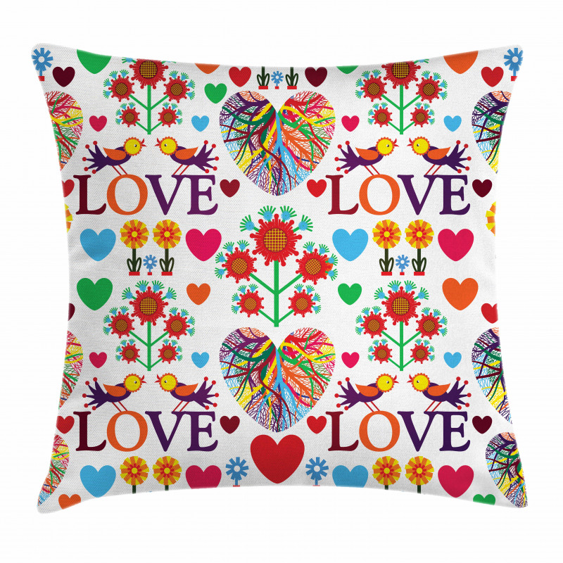 Colorful Blooms Birds Pillow Cover