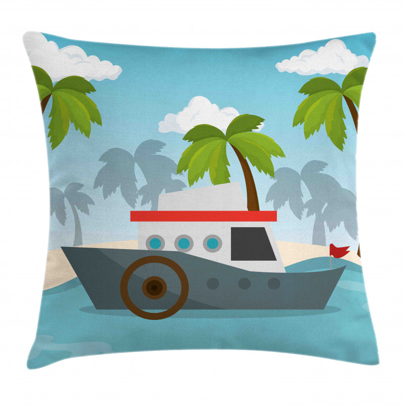 Cartoon Boat Palms Pillow Cover