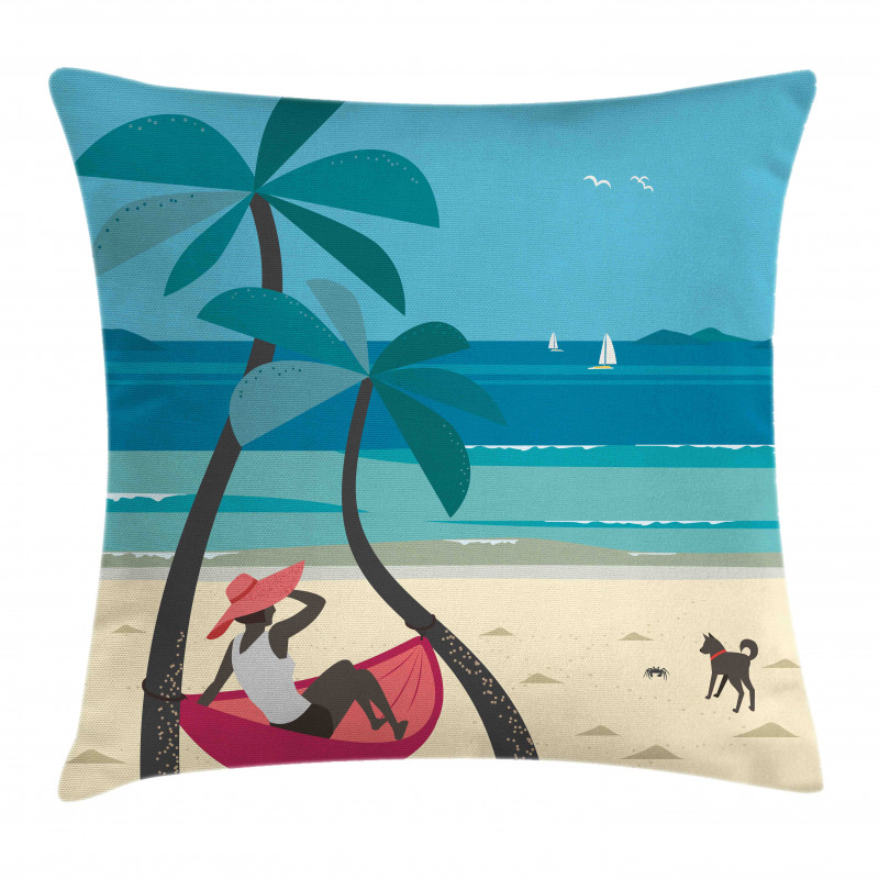 Girl on Hammock Palms Pillow Cover