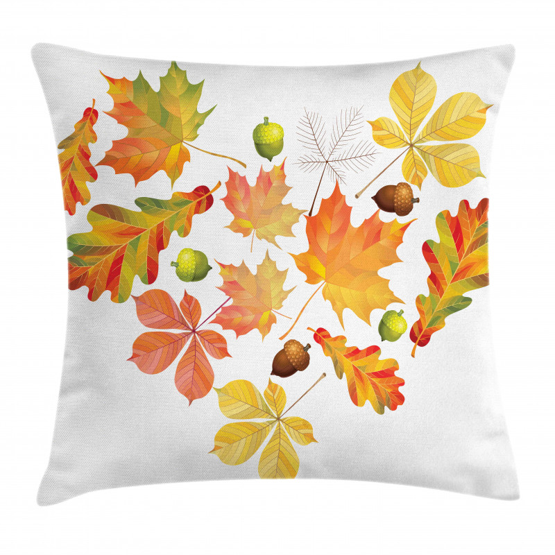 Leaves Acorns Heart Pillow Cover