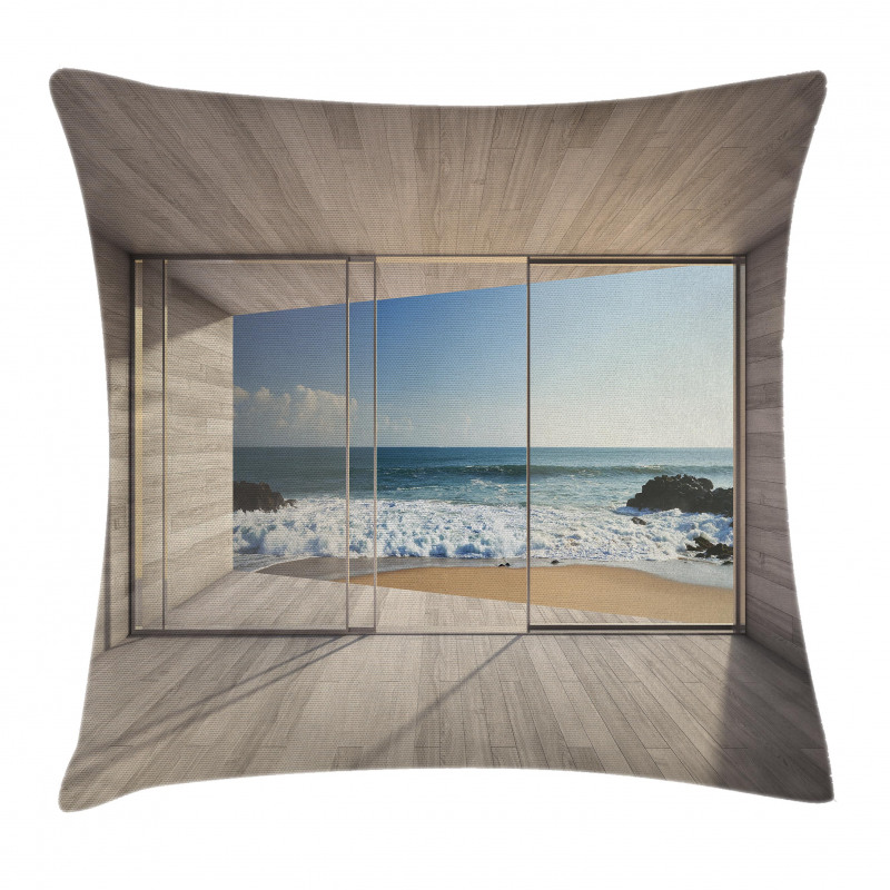 View of Sea Waves Rocks Pillow Cover