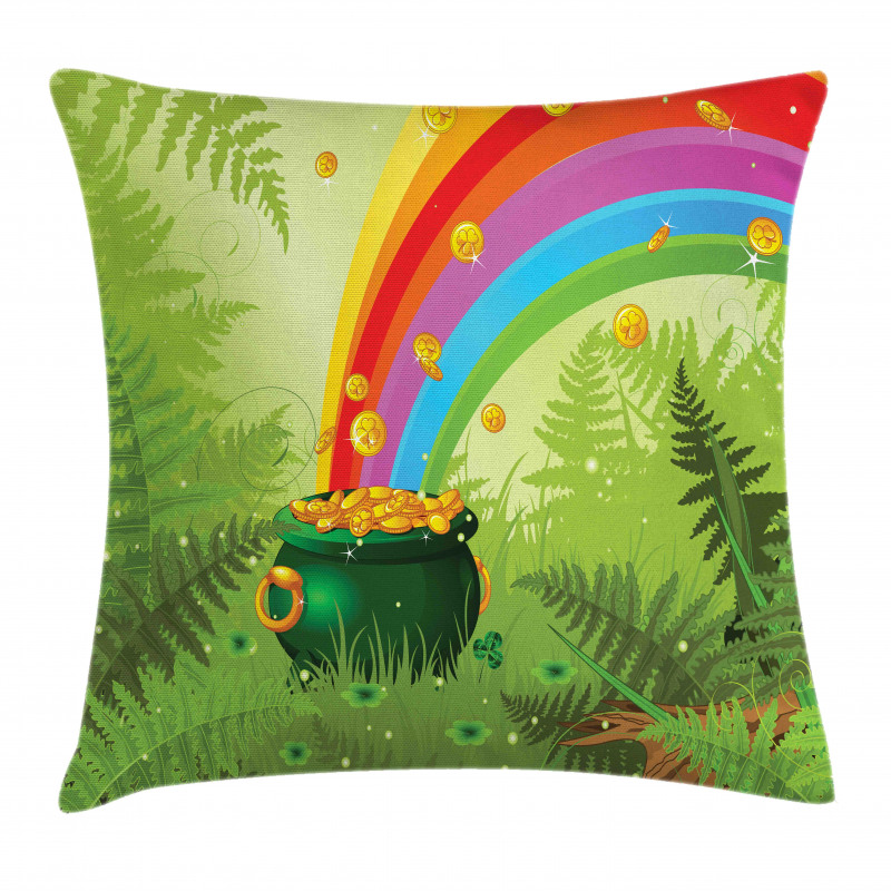 Pot of Coins and Rainbow Pillow Cover