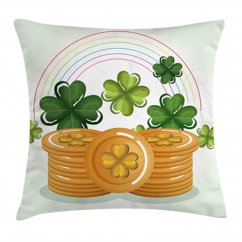 Coins Shamrocks and Rainbow Pillow Cover